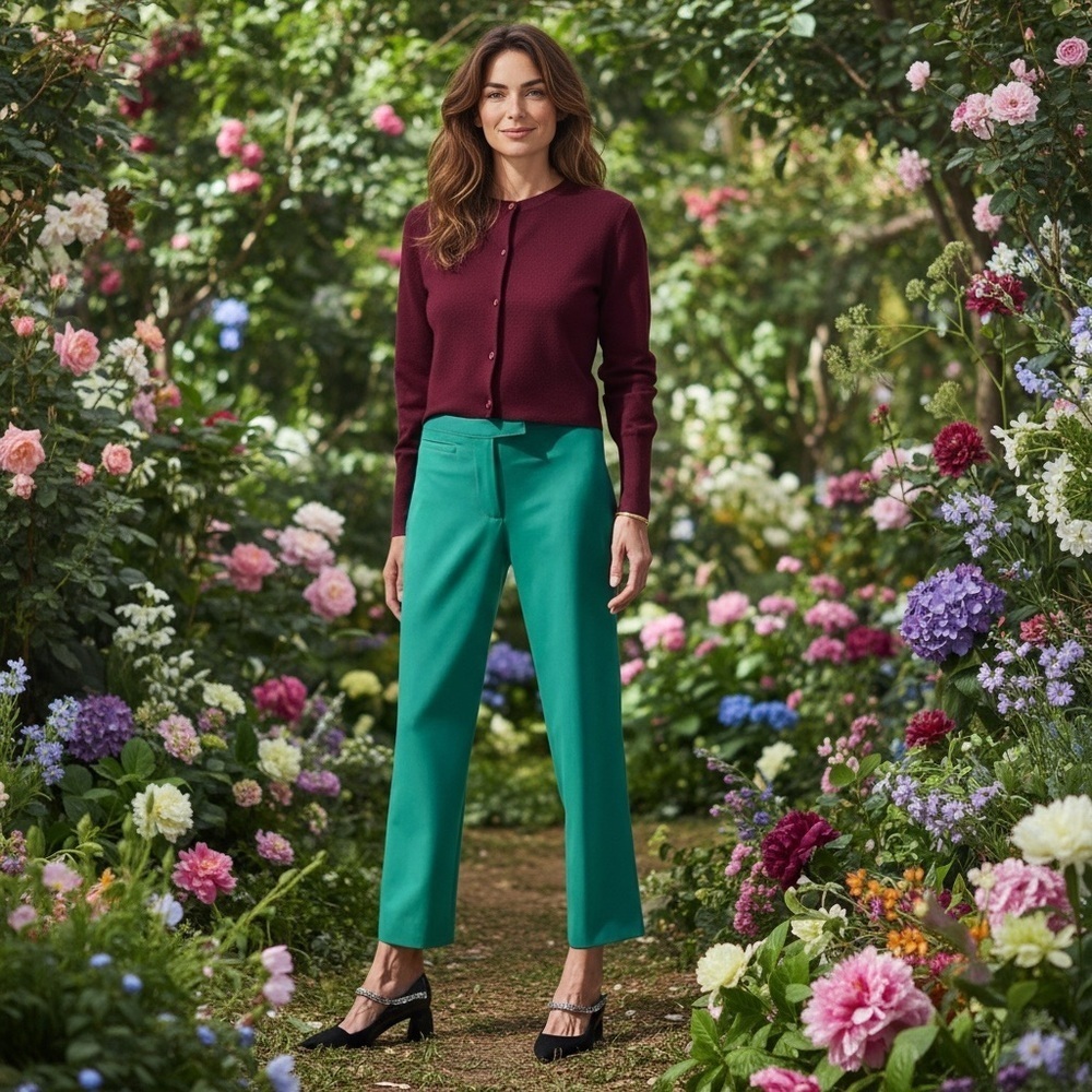 NWT Sies Marjan ‘Arwa’ Virgin Wool-Blend Mid-Rise Cropped Trouser in Jade Green